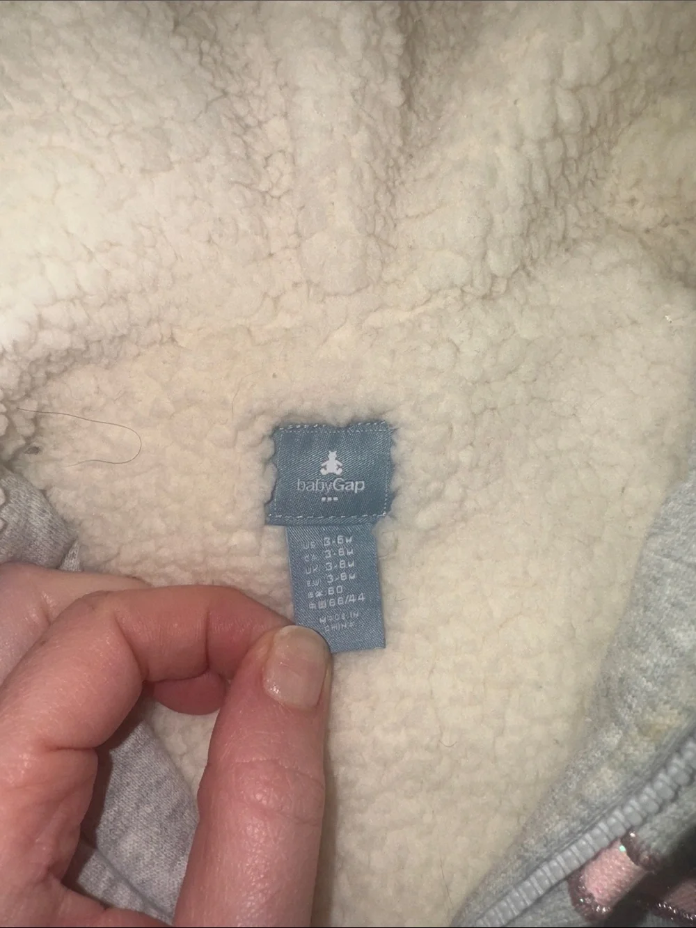 GAP Gray Hooded Sherpa-Lined Zip Sweatshirt with Pink Logo